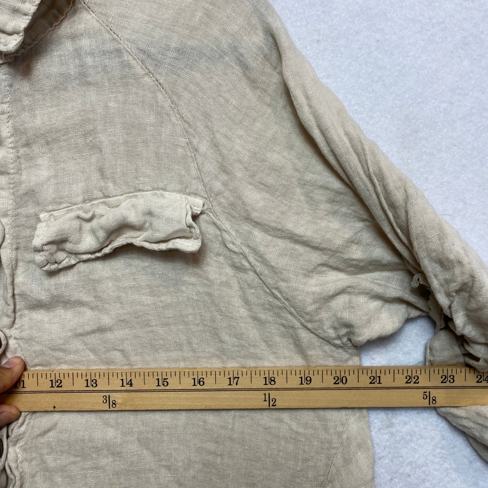 Linen Tunic Dress Womens One Size Beige High Low Roll Tab Sleeve Made in Italy - Picture 6 of 8